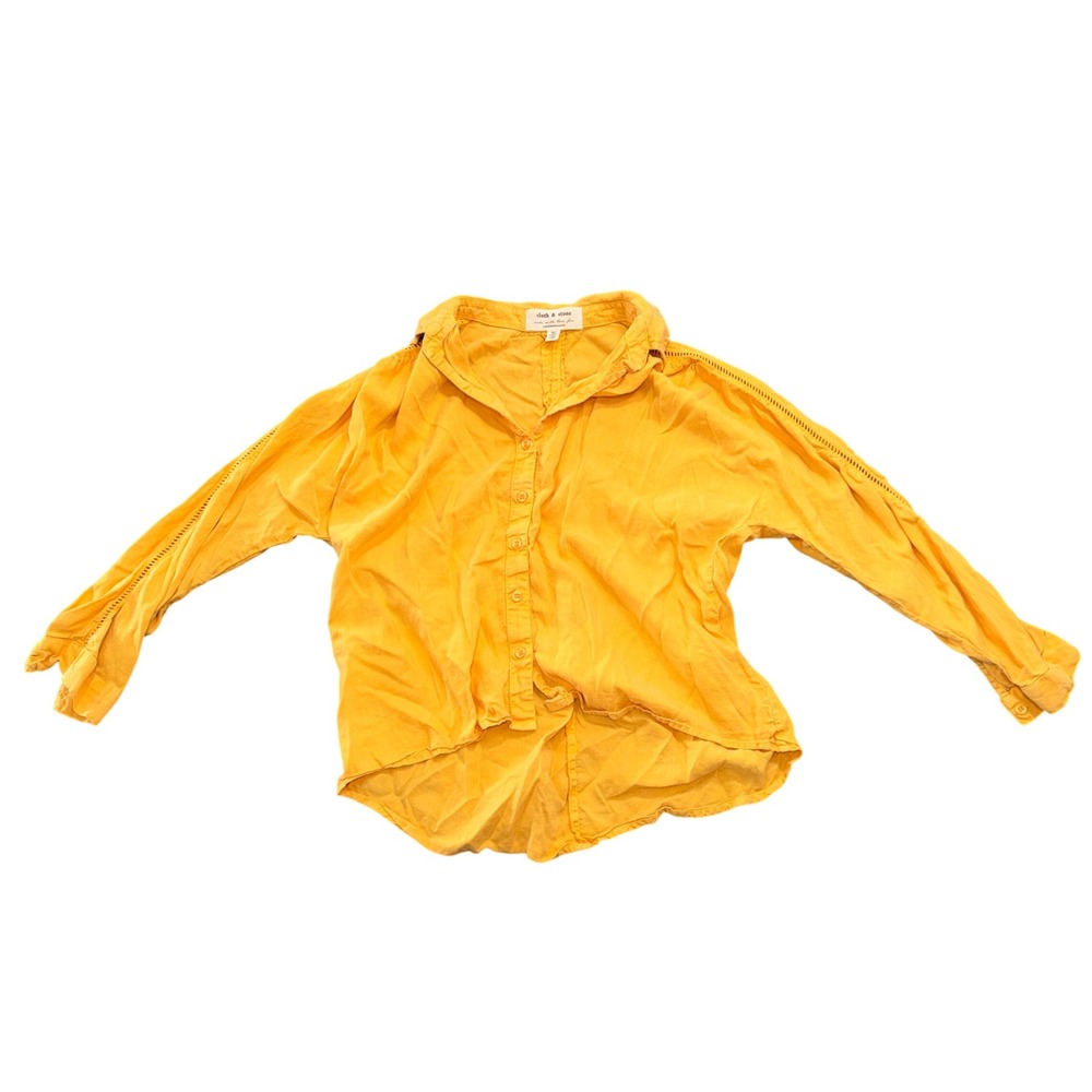 Cloth & Stone Anthropologie Yellow Button Down Shirt Lace Sleeve PXS High Low